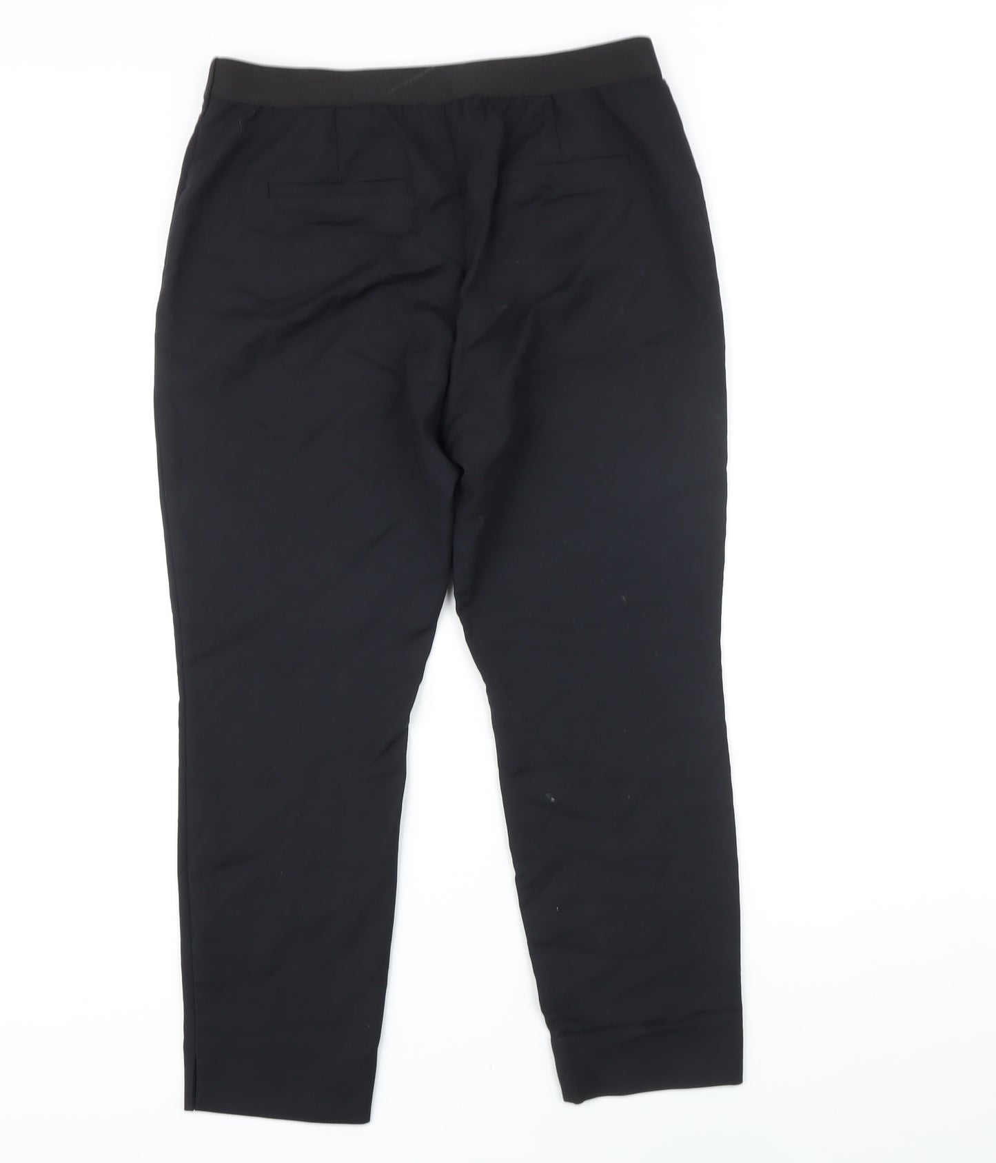 NEXT Womens Black Polyester Cropped Trousers Size 14 L23 in Regular Zip - Elasticated waist