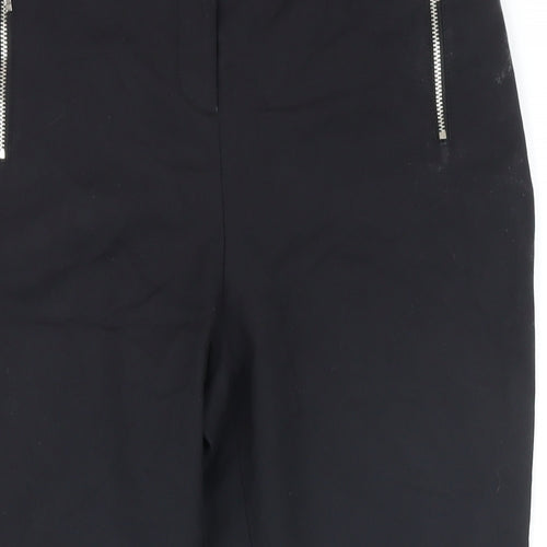 NEXT Womens Black Polyester Cropped Trousers Size 14 L23 in Regular Zip - Elasticated waist