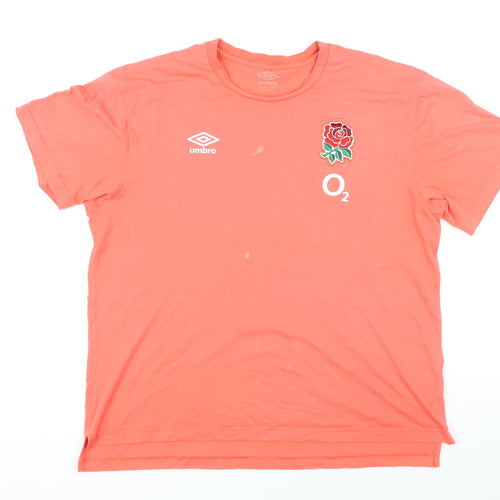 Umbro Mens Orange Polyester T-Shirt Size 2XL Round Neck - England rugby