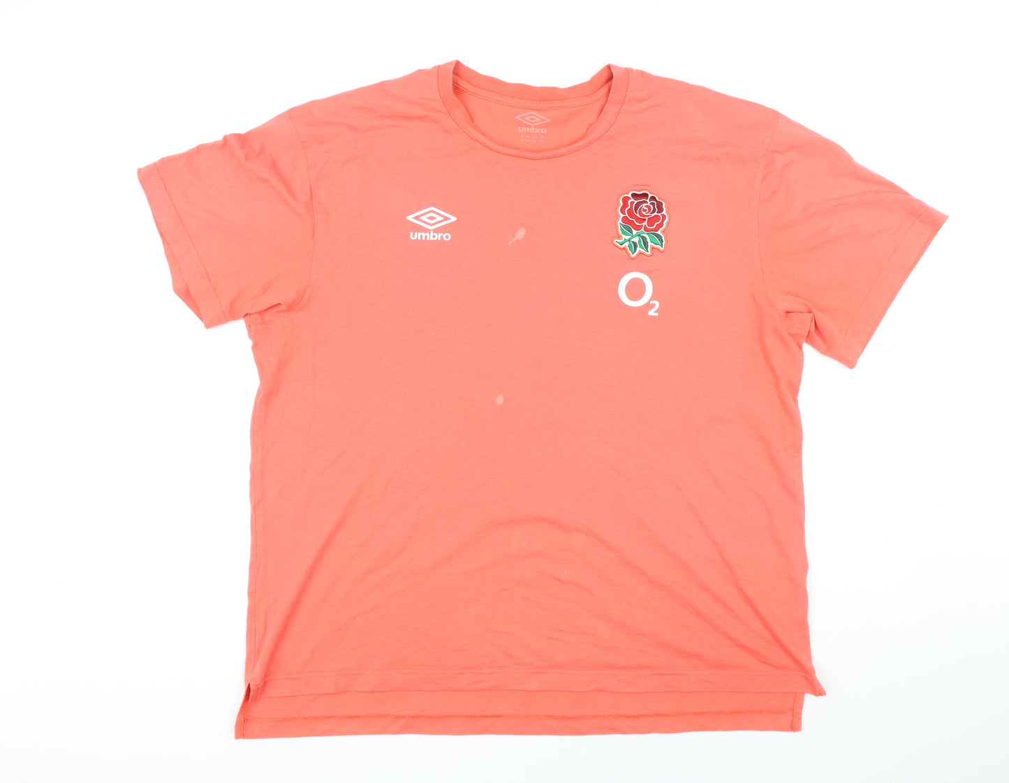 Umbro Mens Orange Polyester T-Shirt Size 2XL Round Neck - England rugby