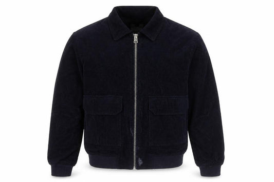 Front view of Topman men’s blue bomber jacket jacket, size M, zip