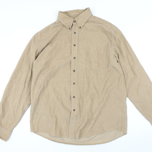 Sonoma Mens Beige Cotton Blend Button-Up Size L Collared Button