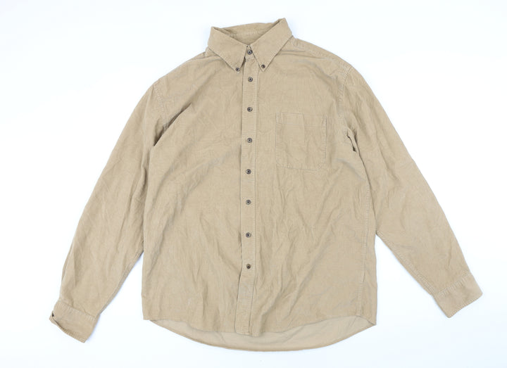 Sonoma Mens Beige Cotton Blend Button-Up Size L Collared Button