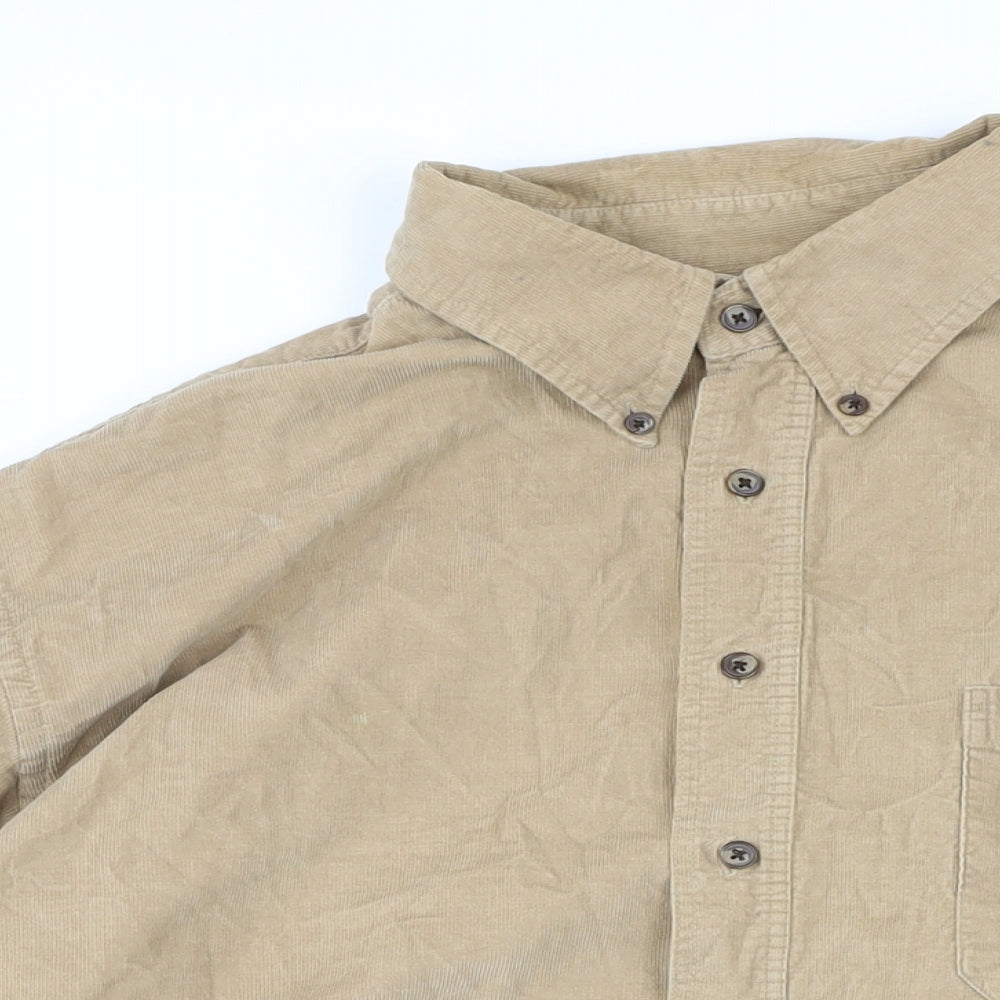 Sonoma Mens Beige Cotton Blend Button-Up Size L Collared Button