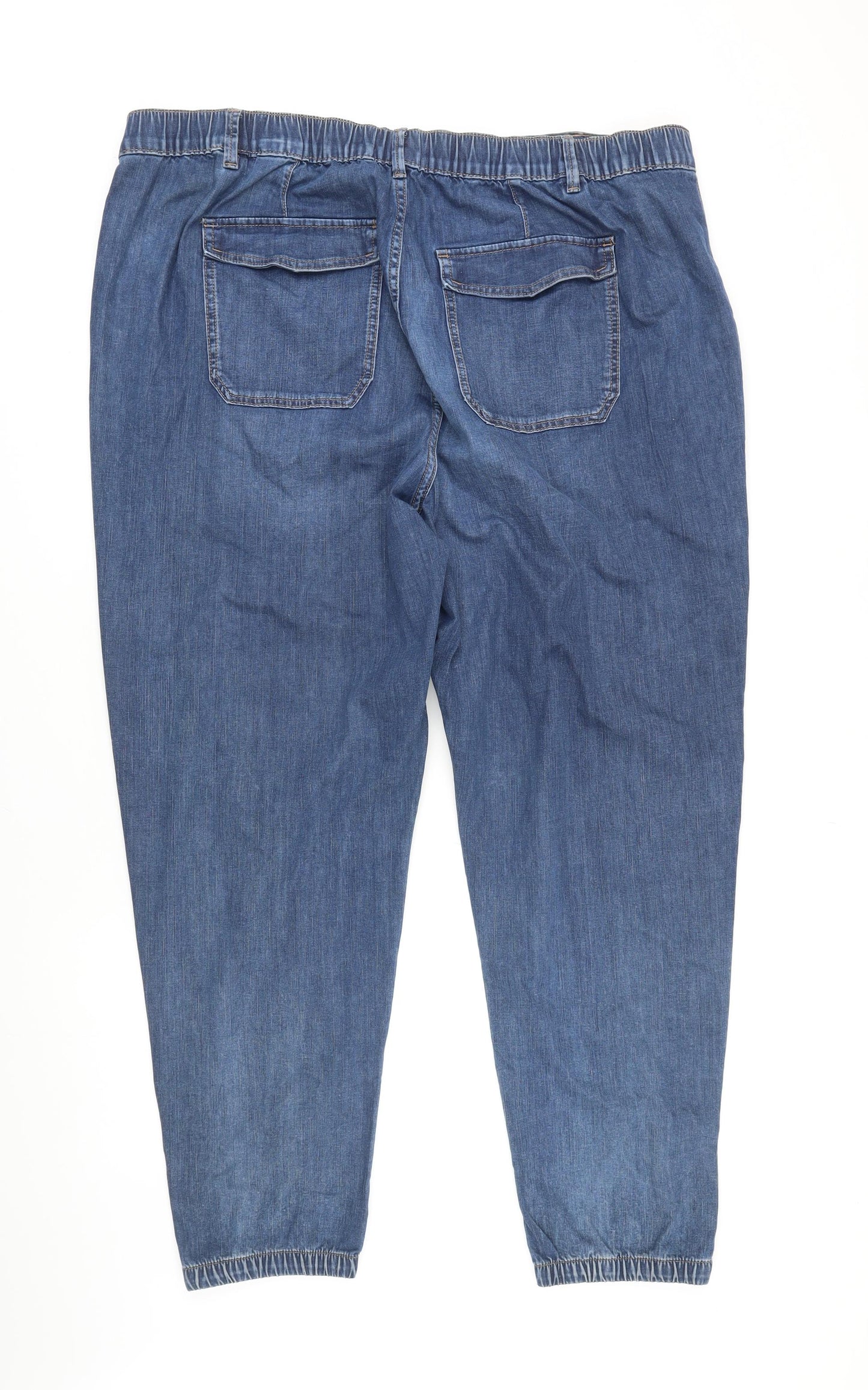 M&S Womens Blue Cotton Tapered Jeans Size 22 L28 in Regular - Elasticated waist & hems