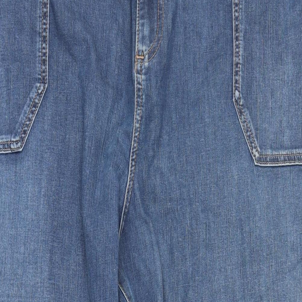 M&S Womens Blue Cotton Tapered Jeans Size 22 L28 in Regular - Elasticated waist & hems