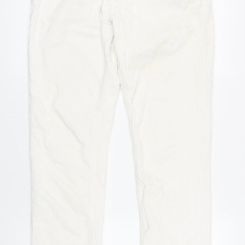 River Island Womens White Cotton Trousers Size 32 in L28 in Regular Tie