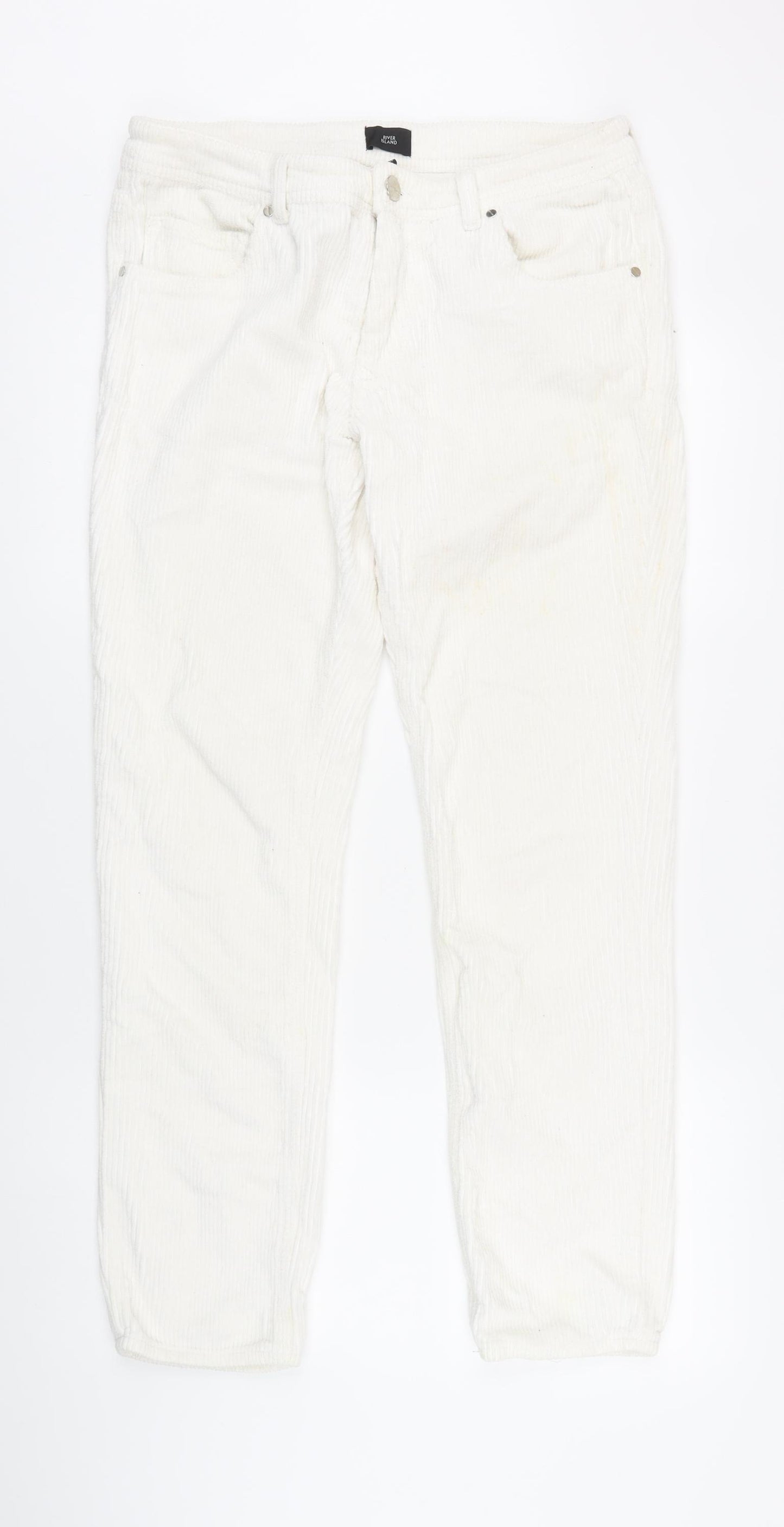 River Island Womens White Cotton Trousers Size 32 in L28 in Regular Tie