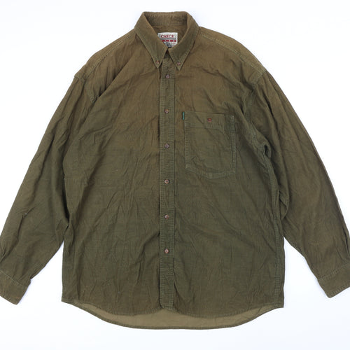 Check Mark Mens Green Cotton Button-Up Size M Collared Button