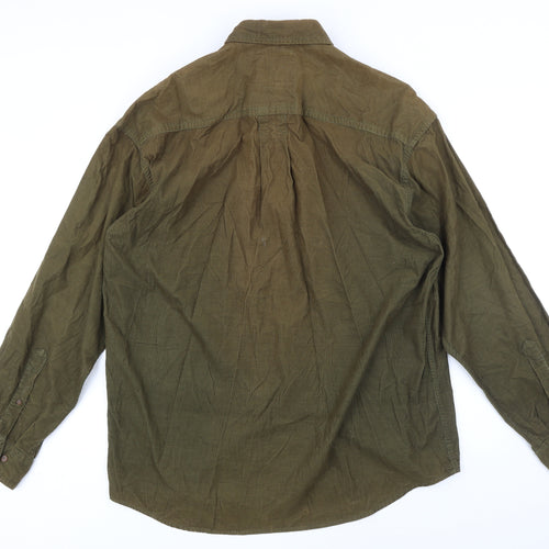 Check Mark Mens Green Cotton Button-Up Size M Collared Button