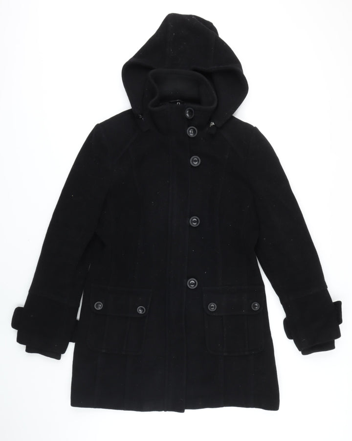NEXT Womens Black Overcoat Coat Size 10 Zip