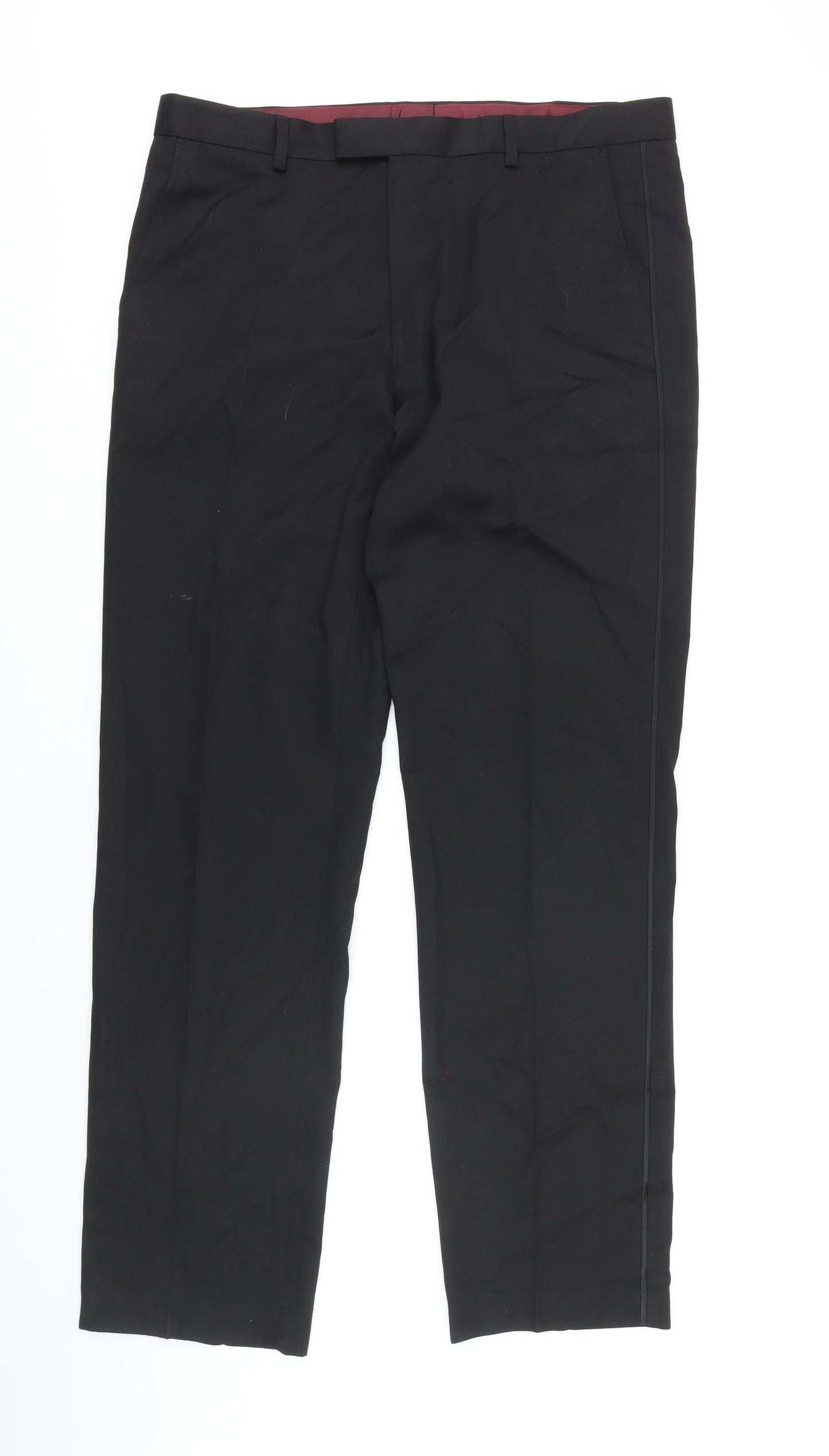 M&S Mens Black Polyester Trousers Size 36 in L33 in Regular Zip