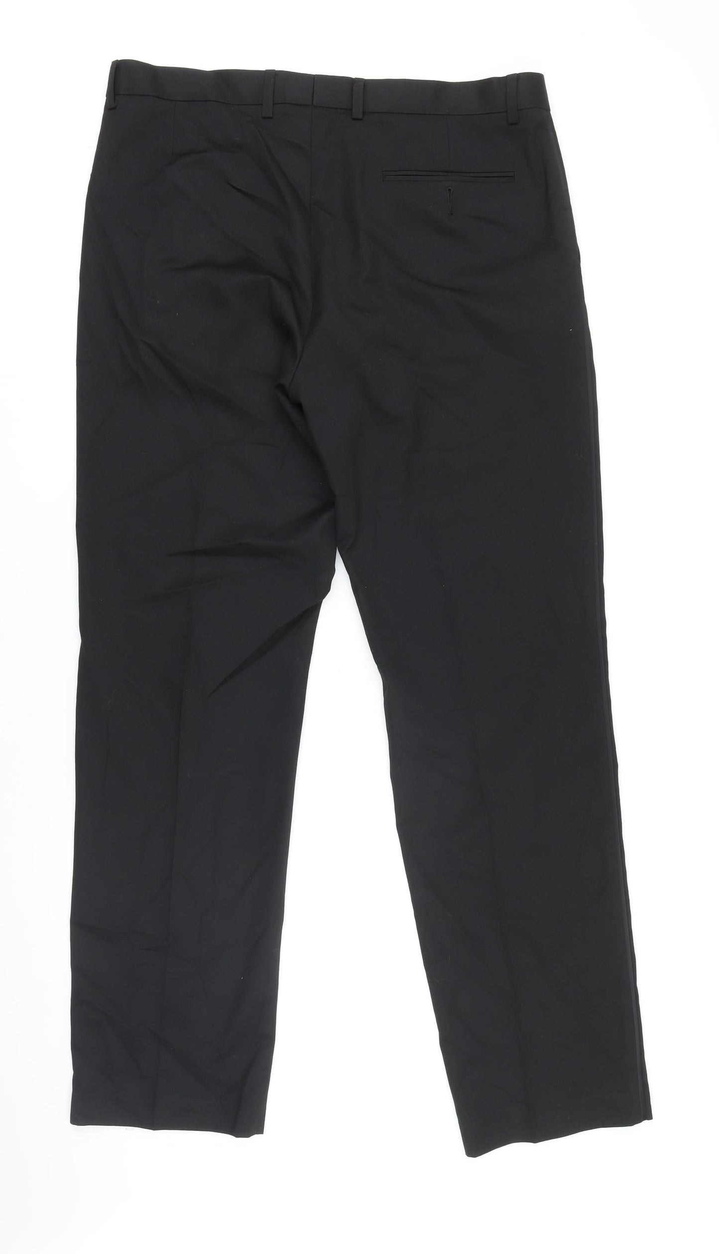 M&S Mens Black Polyester Trousers Size 36 in L33 in Regular Zip