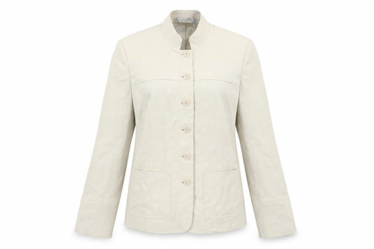 Front view of Next women’s beige jacket blazer, size UK 8, button