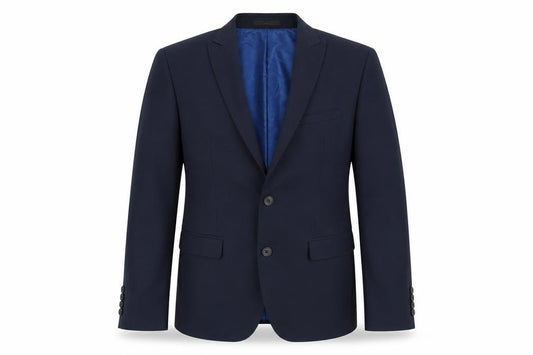 Front view of ONESIX5IVE men’s blue polyester jacket blazer, size 40, regular