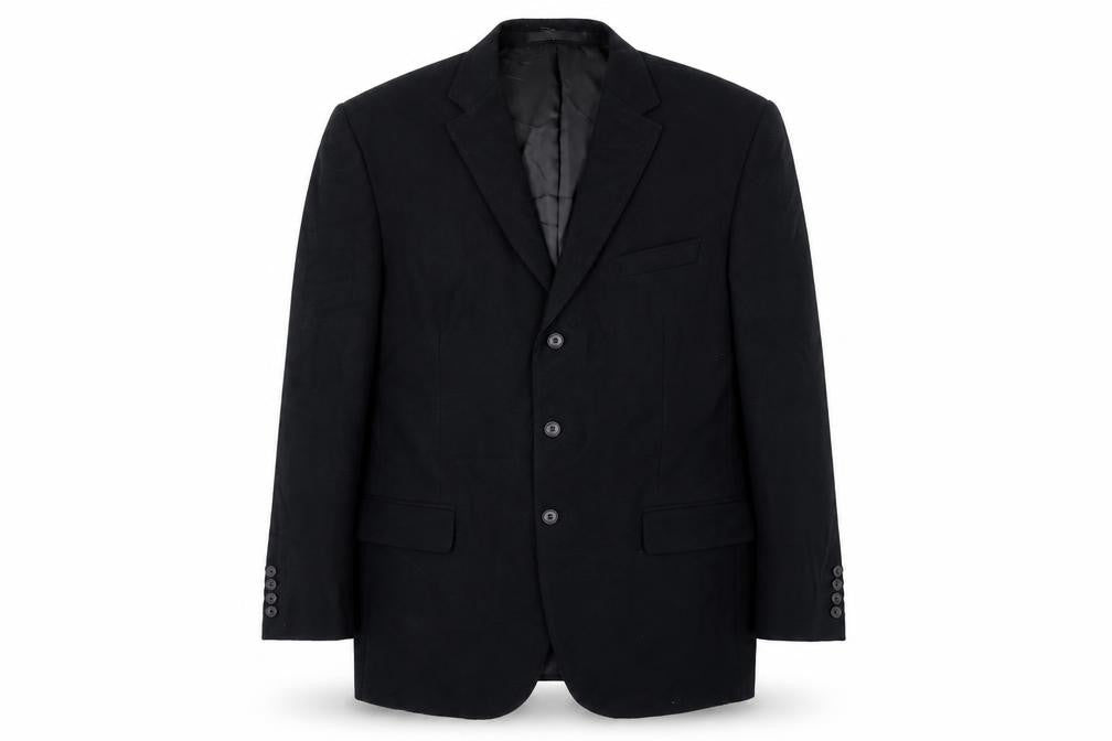 Front view of Marks & Spencer men’s black cotton jacket blazer, size 44, big & tall