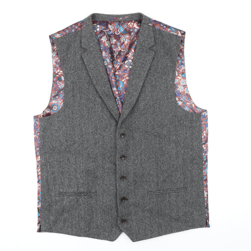 NEXT Mens Grey Floral Wool Jacket Suit Waistcoat Size 44 Regular