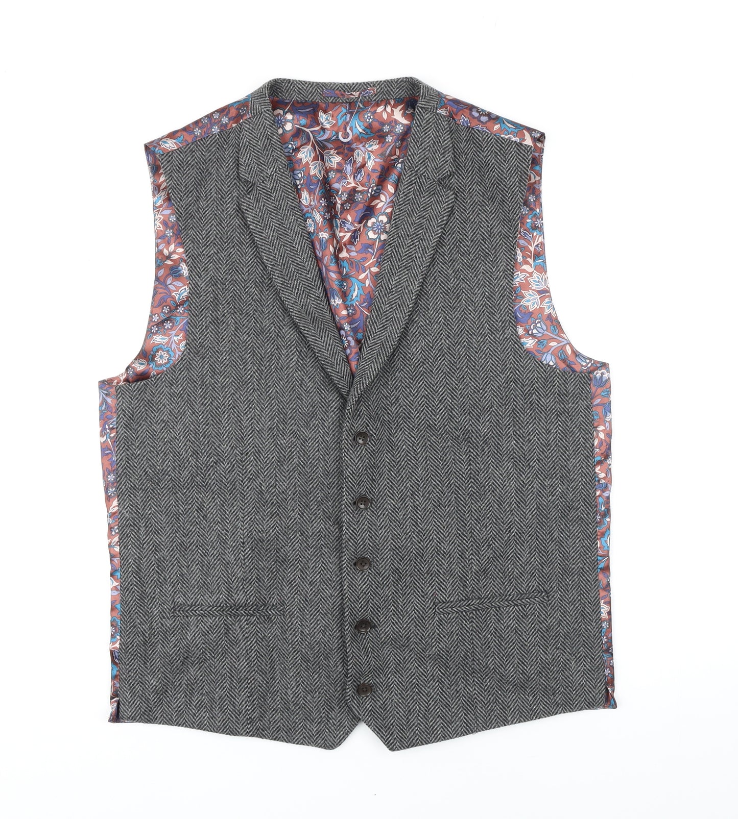 NEXT Mens Grey Floral Wool Jacket Suit Waistcoat Size 44 Regular