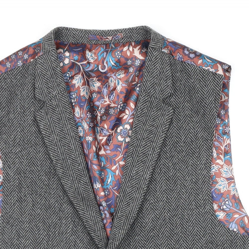 NEXT Mens Grey Floral Wool Jacket Suit Waistcoat Size 44 Regular