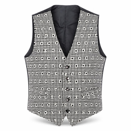 1860 Menswear Mens Black Geometric Polyester Jacket Suit Waistcoat Size M Regular