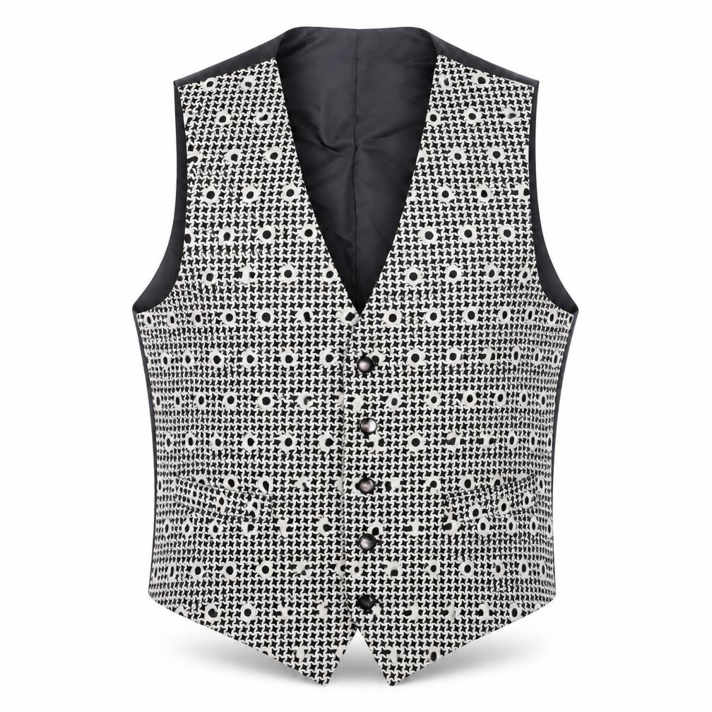 1860 Menswear Mens Black Geometric Polyester Jacket Suit Waistcoat Size M Regular