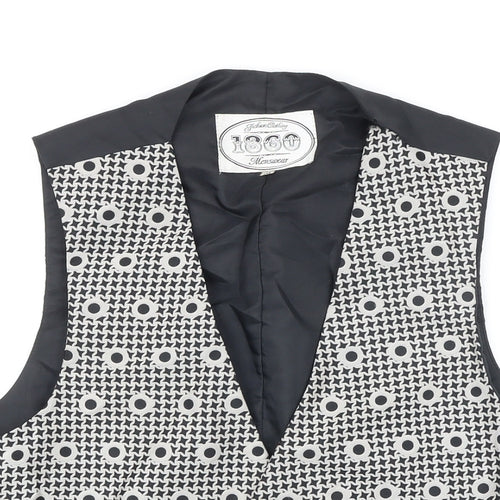 1860 Menswear Mens Black Geometric Polyester Jacket Suit Waistcoat Size M Regular