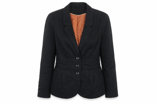 Front view of H&M women’s black jacket blazer, size UK 10, button