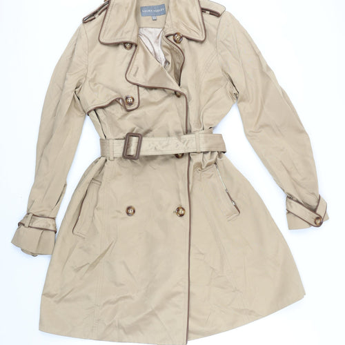 Laura Ashley Womens Beige Trench Coat Coat Size 14 Button