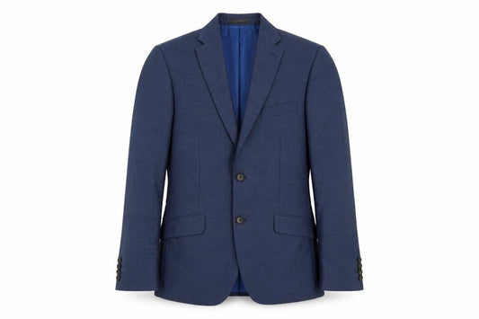 Front view of Marks & Spencer men’s blue wool jacket blazer, size 36, regular