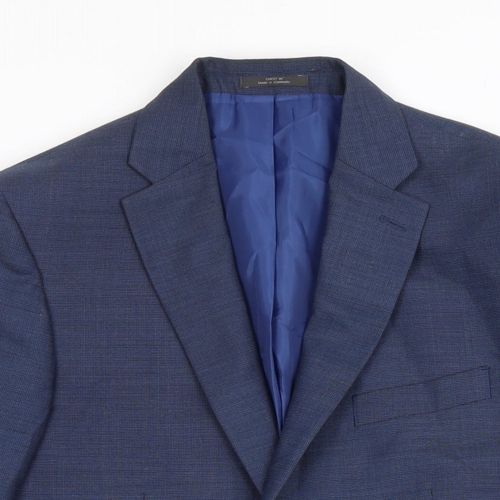 M&S Mens Blue Wool Jacket Blazer Size 36 Regular