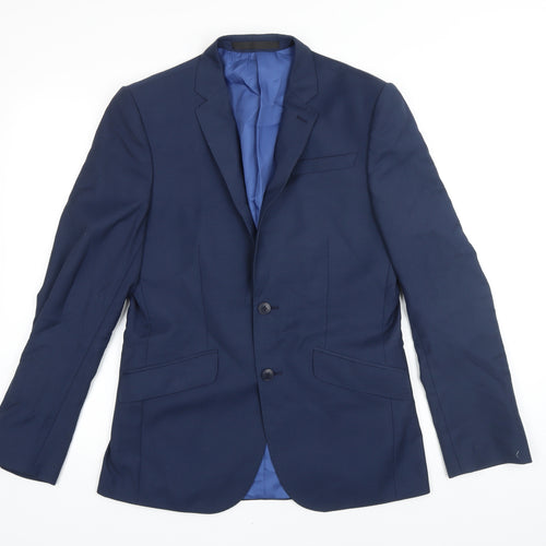 M&S Mens Blue Polyester Jacket Blazer Size 36 Regular