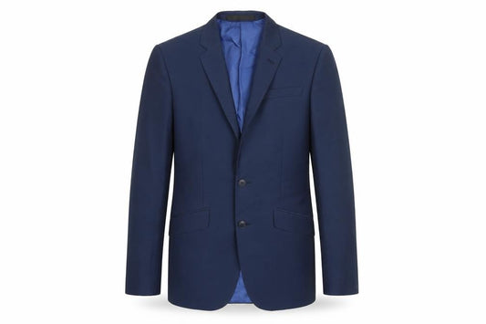 Front view of Marks & Spencer men’s blue polyester jacket blazer, size 36, regular
