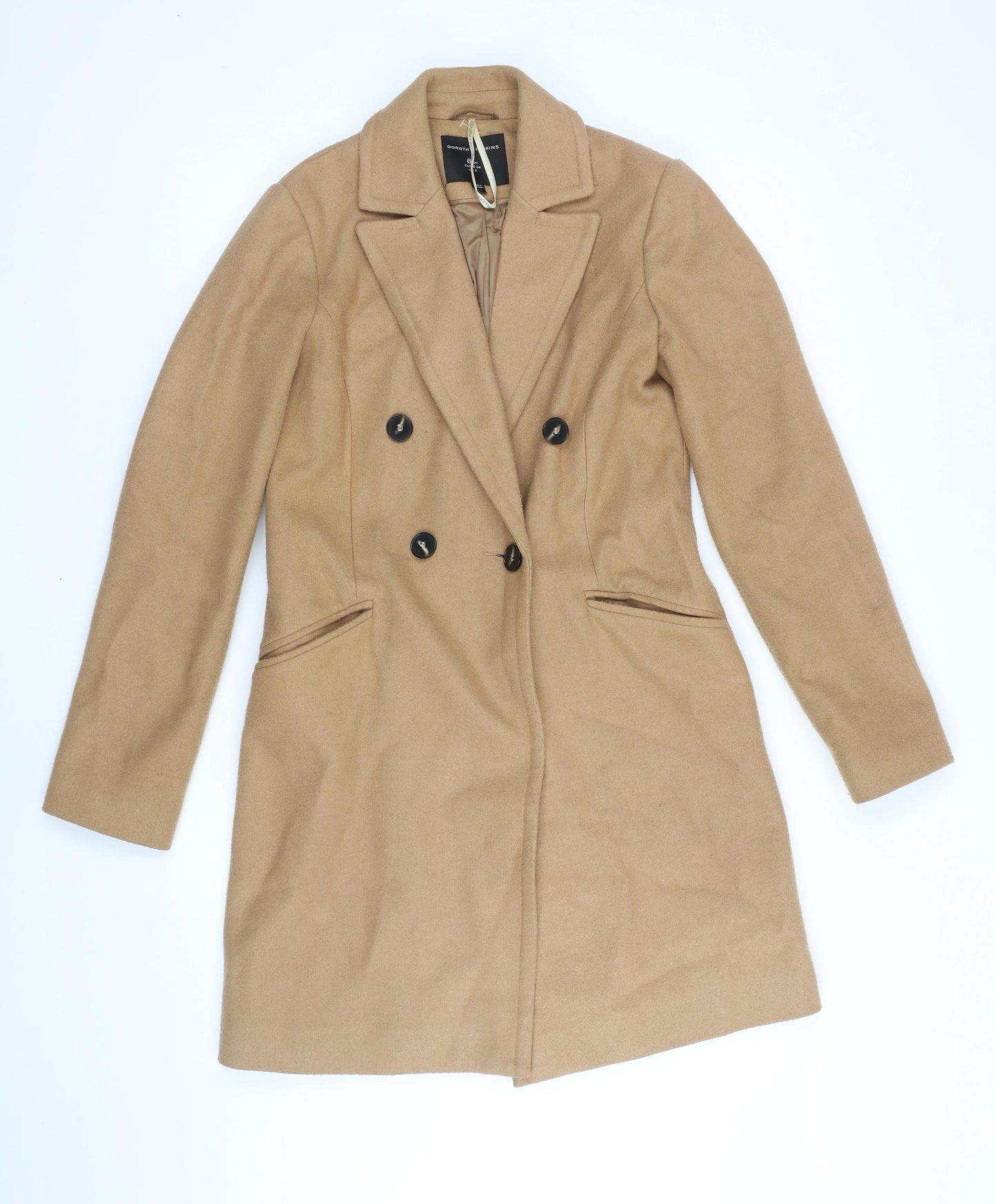 Dorothy Perkins Womens Beige Overcoat Coat Size 6 Button