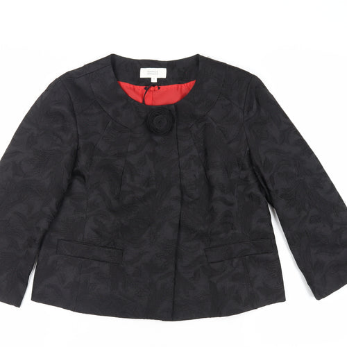 Marks and Spencer Womens Black Floral Jacket Blazer Size 12 Snap