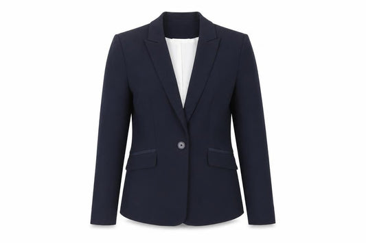 Front view of Marks & Spencer women’s blue jacket blazer, size UK 8, button
