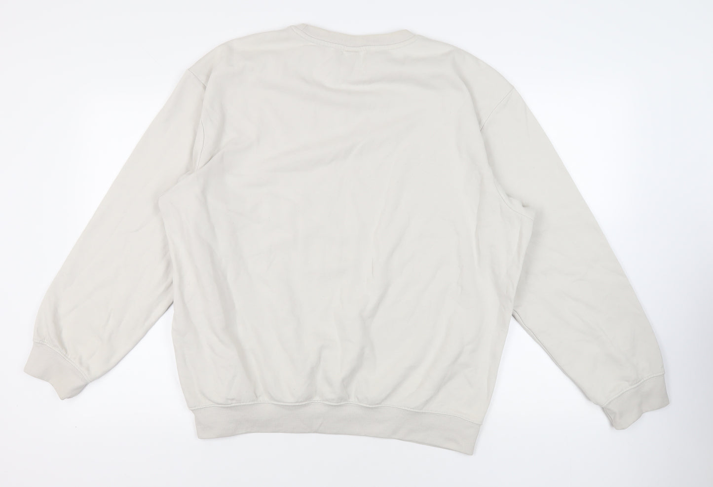 H&M Mens Ivory Cotton Pullover Sweatshirt Size L