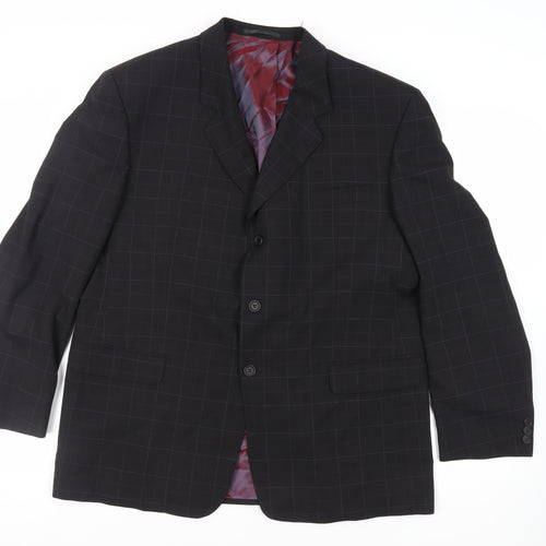 Skopes Mens Black Check Wool Jacket Suit Jacket Size 48 Regular