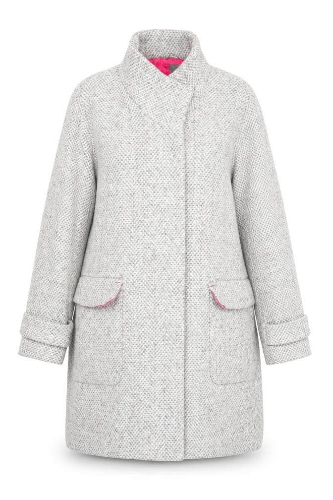 Front view of Next women’s grey overcoat coat, size UK 16, snap