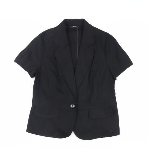 Marks and Spencer Womens Black Striped Jacket Blazer Size 16 Button