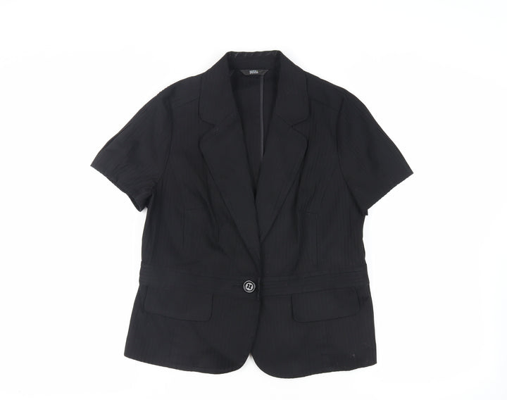 Marks and Spencer Womens Black Striped Jacket Blazer Size 16 Button