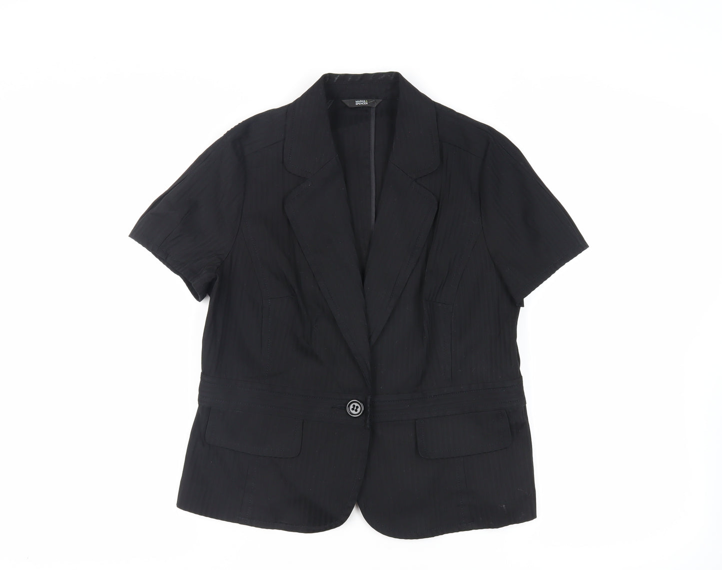 Marks and Spencer Womens Black Striped Jacket Blazer Size 16 Button
