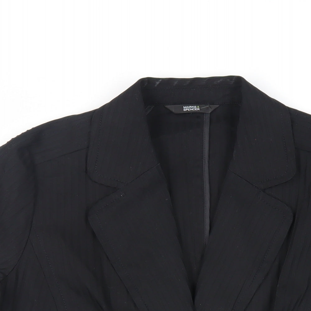 Marks and Spencer Womens Black Striped Jacket Blazer Size 16 Button