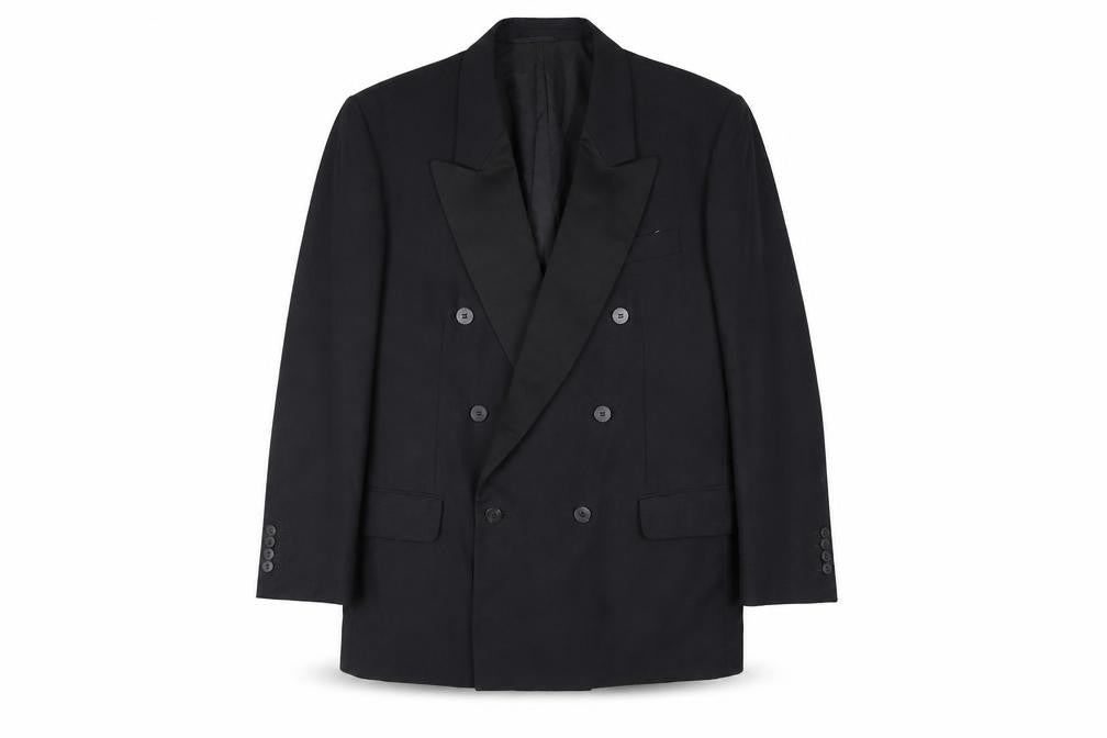 Front view of The Loretto Collection men’s black polyester tuxedo suit jacket, size 40, regular
