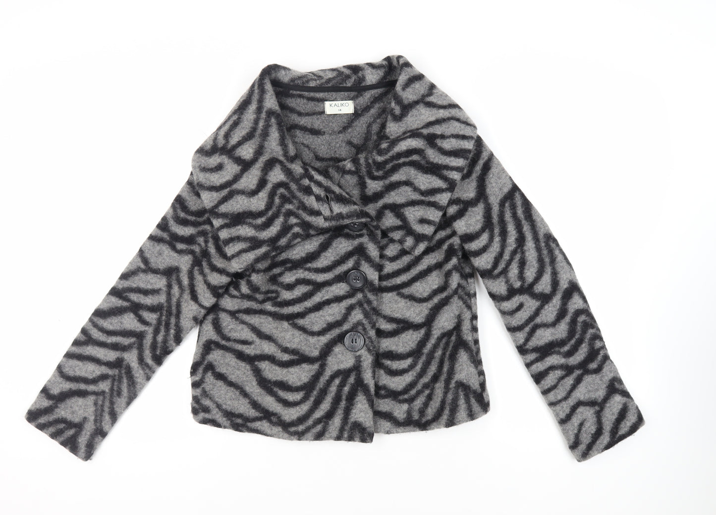 Kaliko Womens Grey Animal Print Jacket Size 14 Button