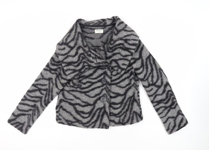 Kaliko Womens Grey Animal Print Jacket Size 14 Button