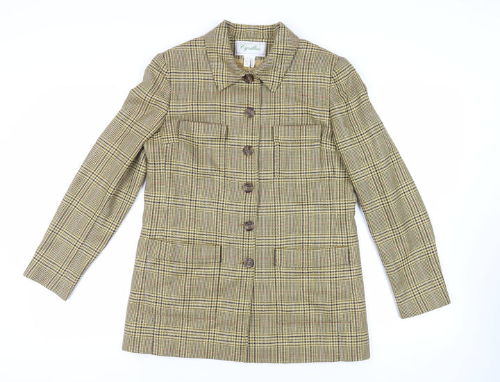 Cyrillus Womens Yellow Plaid Jacket Blazer Size 12 Button
