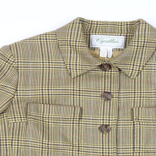 Cyrillus Womens Yellow Plaid Jacket Blazer Size 12 Button