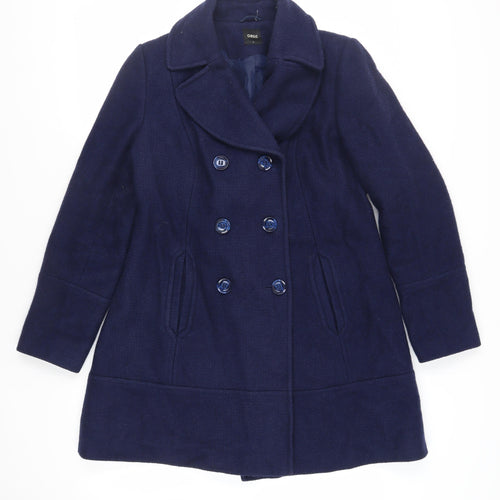 Oasis Womens Blue Pea Coat Coat Size L Button
