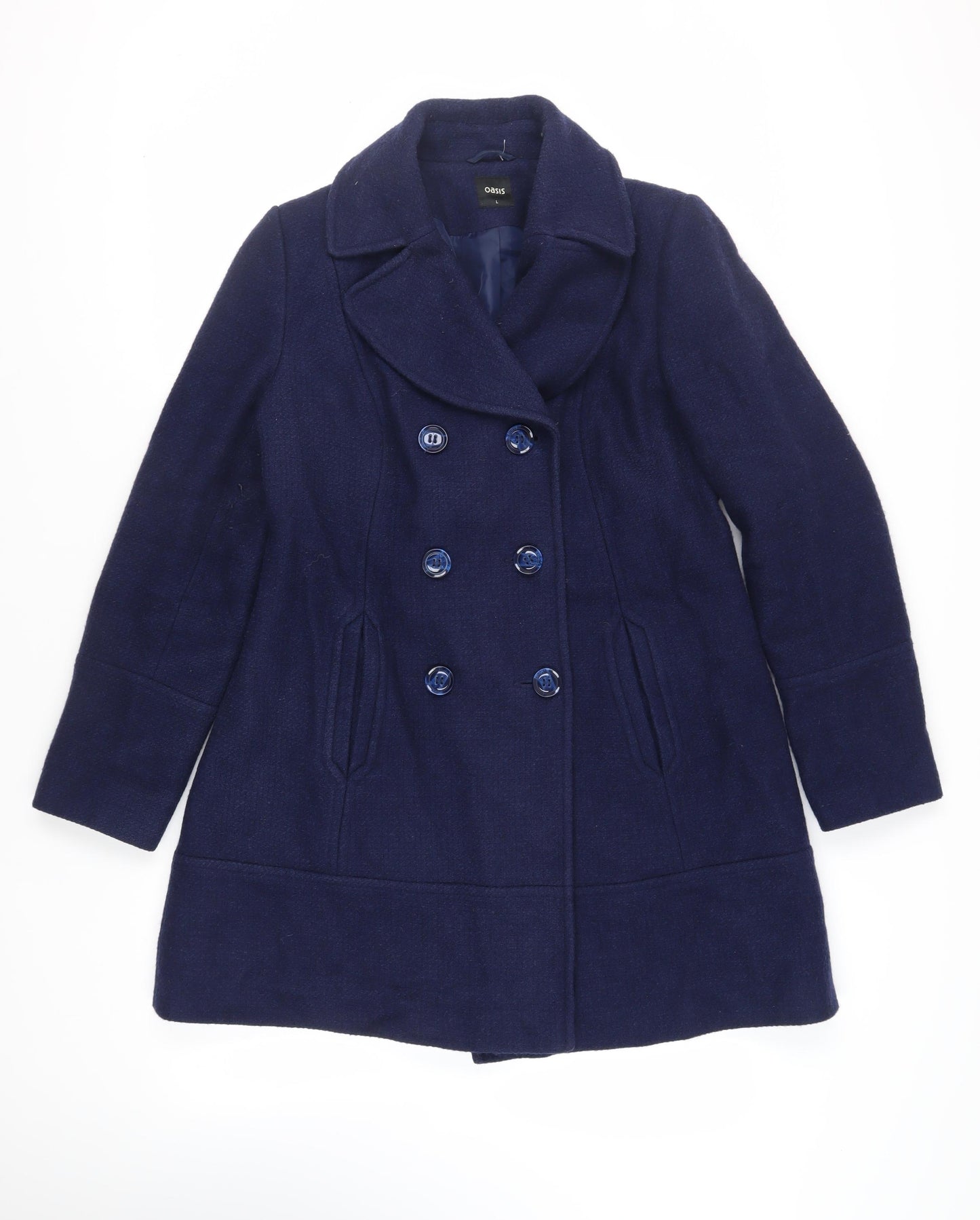 Oasis Womens Blue Pea Coat Coat Size L Button