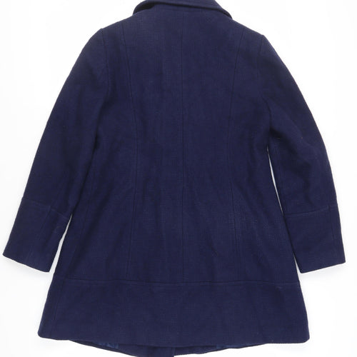 Oasis Womens Blue Pea Coat Coat Size L Button